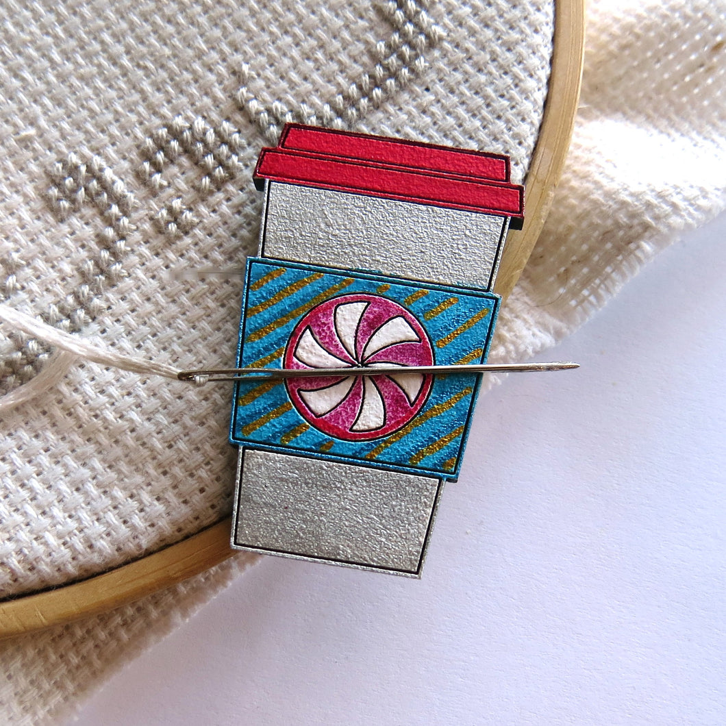 WOOD Needle Minder NOT CLAY please read description, Hand painted wood.